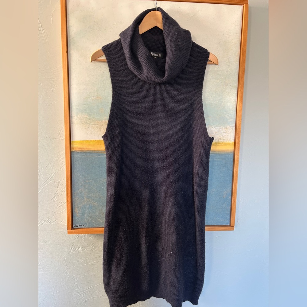 Navy Sleeveless Cowl Neck Sweater Dress